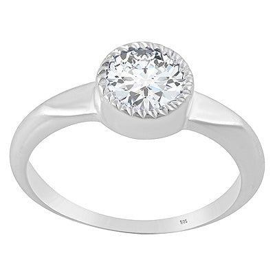 Beautifully Designed Pattern Around White Cubic Zirconia Round Shape 925 Sterling Solid Silver Ring - R1002569-13