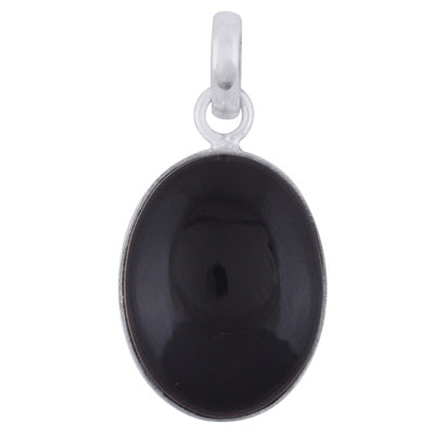 Gorgeous Plain Black Onyx Oval Shape 925 Sterling Solid Silver Pendant - R100266-129