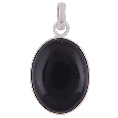Stunning Gemstone Black Onyx Oval Shape 925 Sterling Solid Silver Pendant - R100317-10