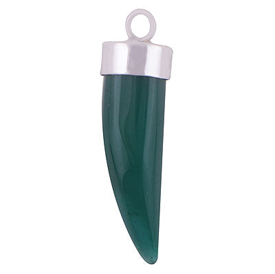 Stunning Tooth Shaped Gemstone Green Onyx 925 Sterling Solid Silver Pendant - R100416-12