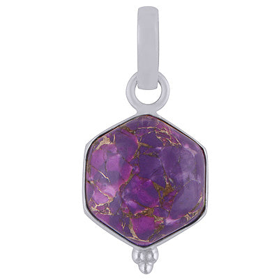 Minimal Rawa Work At Bottom Purple Copper Turquoise Hexagon Shape 925 Sterling Solid Silver Pendant - R100439-3