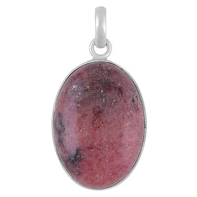 Gorgeous Plain Collet Rhodonite Oval Shape 925 Sterling Solid Silver Pendant - R100515-3