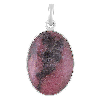Gorgeous Plain Collet Rhodonite Oval Shape 925 Sterling Solid Silver Pendant - R100515-6