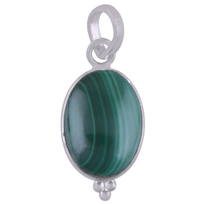 Classic Bezel Frame Rawa Work Around Malachite Oval Shape 925 Sterling Solid Silver Pendant - R100583-14