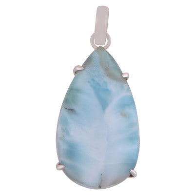 Gorgeous Prong Setting Around Larimar Pear Shape 925 Sterling Solid Silver Pendant - R100627-37