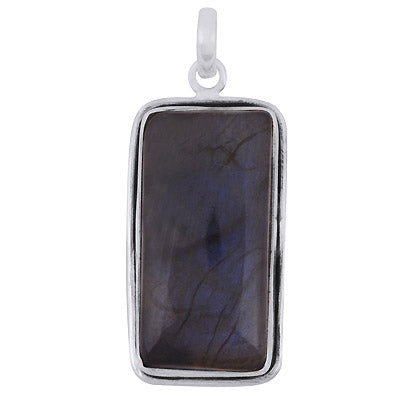 Gorgeous Plain Labradorite Rectangle Shape 925 Sterling Solid Silver Pendant - R100643-148