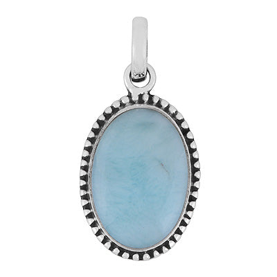 Alluring Rawa Work Around Larimar Oval Shape 925 Sterling Solid Silver Pendant - R100682-38