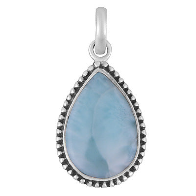 Alluring Rawa Work Around Larimar Pear Shape 925 Sterling Solid Silver Pendant - R100682-46