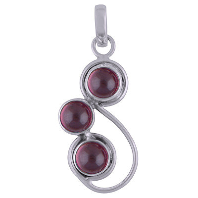 Beautifully Designed Three Stone Garnet Round Shape 925 Sterling Solid Silver Pendants - R100850-13