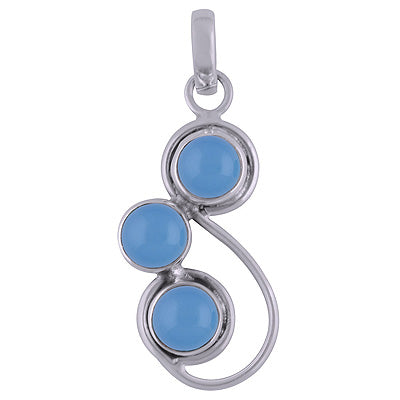 Beautifully Designed Three Stone Blue Chalcedony Round Shape 925 Sterling Solid Silver Pendants - R100850-24