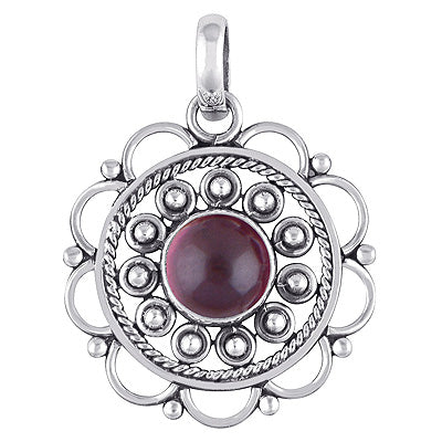 Alluring Handcrafted Twisted Wire Work Flower Garnet Round Shape 925 Sterling Solid Silver Pendant - R100883-10