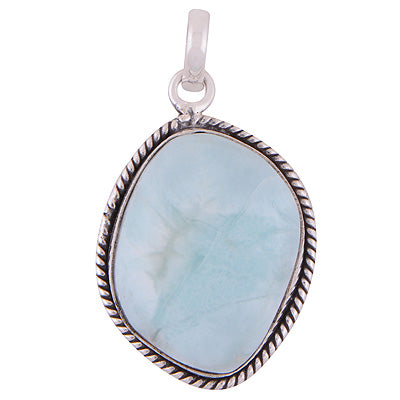 Stunning Statement Larimar Fancy Shape 925 Sterling Solid Silver Pendant - R101009-325