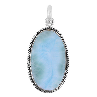 Stunning Statement Larimar Oval Shape 925 Sterling Solid Silver Pendant - R101009-333