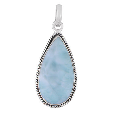 Stunning Statement Larimar Pear Shape 925 Sterling Solid Silver Pendant - R101009-340
