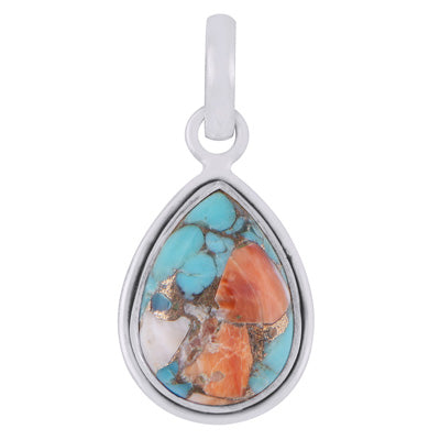 Plain Wire Around Oyster Copper Turquoise Pear Shape 925 Sterling Solid Silver Pendant - R101019-110