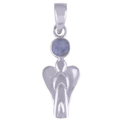 Angel Charm Rainbow Moonstone Round Shape 925 Sterling Solid Silver Pendant - R101052-23