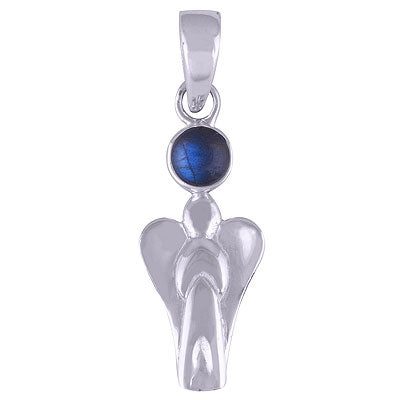 Angel Charm Labradorite Round Shape 925 Sterling Solid Silver Pendant - R101052-26