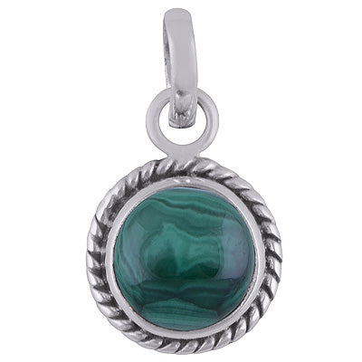 Authentic Wire Work Around Malachite Round Shape 925 Sterling Solid Silver Pendants - R101066-161
