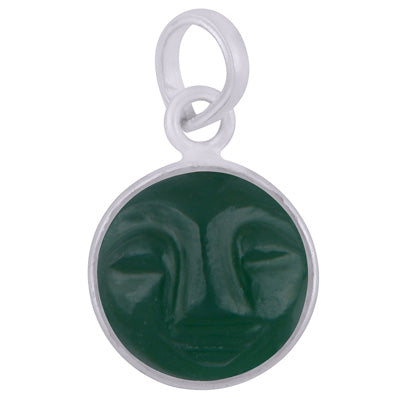 Beautifully Face Carved Bezel Green Onyx Round Shape 925 Sterling Solid Silver Pendant - R101091-1