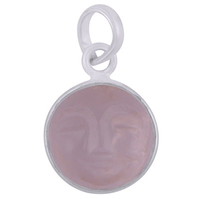 Beautifully Face Carved Bezel Rose Quartz Round Shape 925 Sterling Solid Silver Pendant - R101091-113