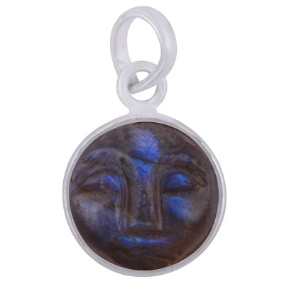Beautifully Face Carved Bezel Labradorite Round Shape 925 Sterling Solid Silver Pendant - R101091-70