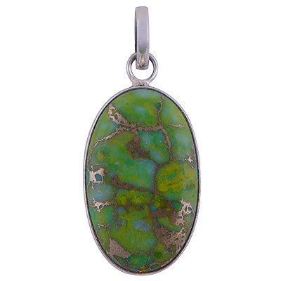 Green Copper Turquoise 925 Sterling Silver Pendant - R101178-173