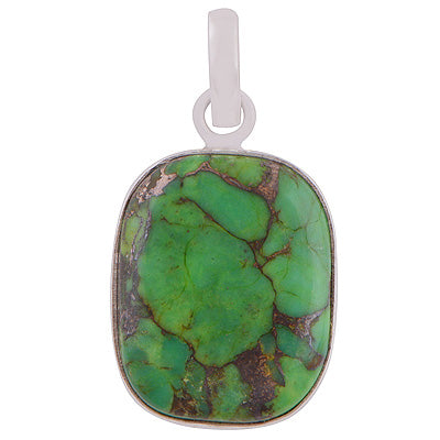 Gorgeous Stone Green Copper Turquoise Square Curvy 925 Sterling Solid Silver Pendant - R101178-218
