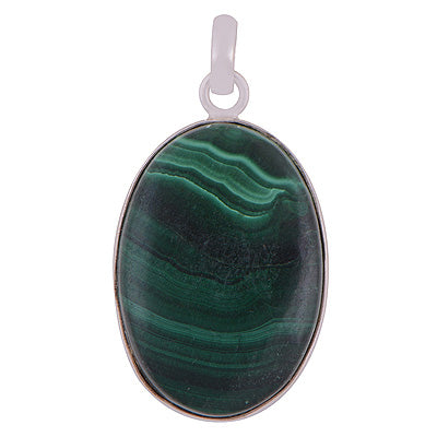 Alluring Pattern on Malachite Oval Shape 925 Sterling Solid Silver Pendant - R101286-128