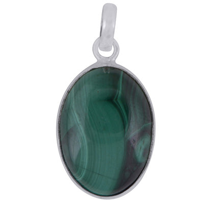 Alluring Pattern on Malachite Oval Shape 925 Sterling Solid Silver Pendant - R101286-142