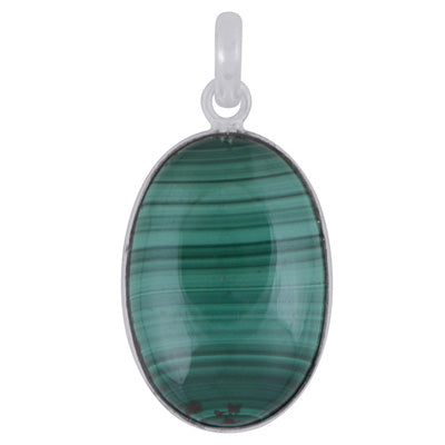 Alluring Pattern on Malachite Oval Shape 925 Sterling Solid Silver Pendant - R101286-145