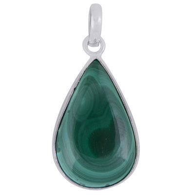 Alluring Pattern on Malachite Pear Shape 925 Sterling Solid Silver Pendant - R101286-149