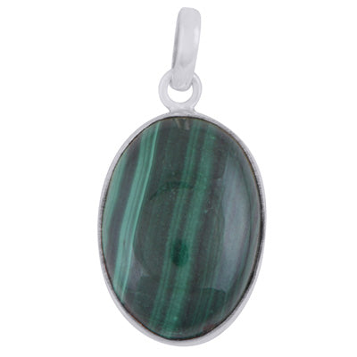 Alluring Pattern on Malachite Oval Shape 925 Sterling Solid Silver Pendant - R101286-153