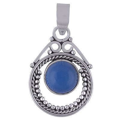 Gorgeous Twisted Wire Work Around Blue Chalcedony Round Shape 925 Sterling Solid Silver Pendant - R101296-37