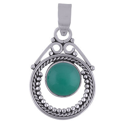 Gorgeous Twisted Wire Work Around Green Onyx Round Shape 925 Sterling Solid Silver Pendant - R101296-39