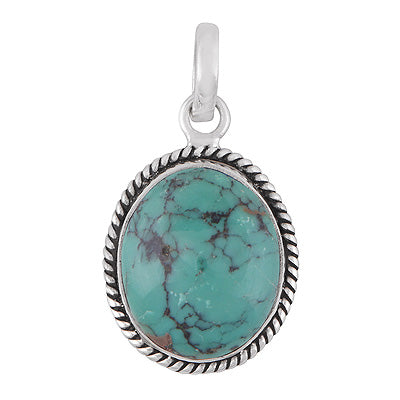 Gorgeous Twisted Wire Work Around Turquoise Oval Shape 925 Sterling Solid Silver Pendant - R101335-88