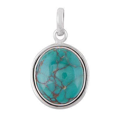 Beautiful Gemstone Turquoise Oval Shape 925 Sterling Solid Silver Pendant - R101336-121