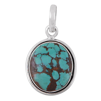 Beautiful Gemstone Turquoise Oval Shape 925 Sterling Solid Silver Pendant - R101336-122