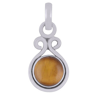 Beautiful Handcrafted Tiger's Eye Round Shape 925 Sterling Solid Silver Pendant - R101365-40