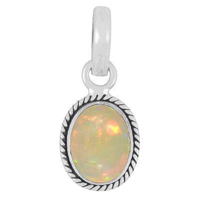 Stunning Twisted Wire Work Around Ethiopian Opal Oval Shape 925 Sterling Solid Silver Pendant - R101374-39