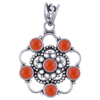 Stunning Rawa & Wire Work Around Carnelian Round Shape 925 Sterling Solid Silver Pendant - R101398-111