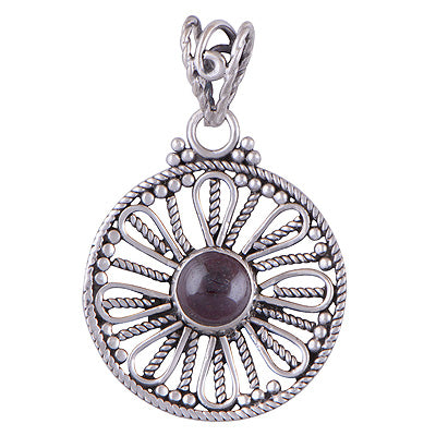 Stunning Rawa & Wire Work Around Garnet Round Shape 925 Sterling Solid Silver Pendant - R101400-4