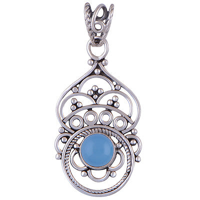 Beautiful Handwork Around Blue Chalcedony Round Shape 925 Sterling Solid Silver Pendant - R101401-27