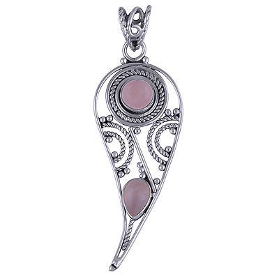 Stunning Rawa & Wire Work Around Rose Quartz Round,Pear Shape 925 Sterling Solid Silver Pendants - R101411-134