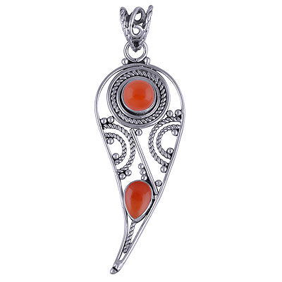 Stunning Rawa & Wire Work Around Carnelian Round,Pear Shape 925 Sterling Solid Silver Pendants - R101411-166