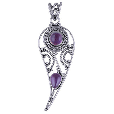 Stunning Rawa & Wire Work Around Amethyst Round,Pear Shape 925 Sterling Solid Silver Pendants - R101411-82