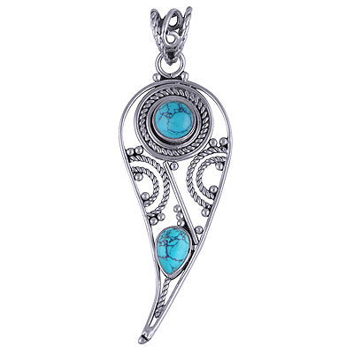 Stunning Rawa & Wire Work Around Turquoise Round,Pear Shape 925 Sterling Solid Silver Pendants - R101411-89