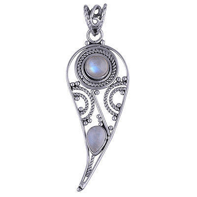Stunning Rawa & Wire Work Around Rainbow Moonstone Round,Pear Shape 925 Sterling Solid Silver Pendants - R101411-93