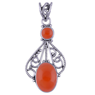 Beautiful Two Stone Handcrafted Carnelian Oval,Round Shape 925 Sterling Solid Silver Pendant - R101412-53