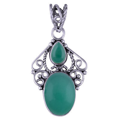 Gorgeous Handwork Around Green Onyx Pear,Oval Shape 925 Sterling Solid Silver Pendant - R101414-32