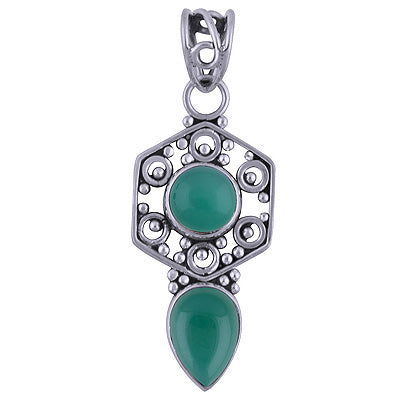 Edgy Beautiful Handwork Around Green Onyx Round & Pear Shape 925 Sterling Solid Silver Pendant - R101416-55